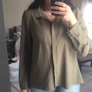 Studded Collared Button Up Blouse